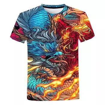 Новая мужская красивая футболка с коротким рукавом и круглым вырезом, модная футболка с принтом дракона в 3D, повседневная удобная уличная футболка M