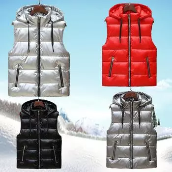 Новая мужская куртка без рукавов с подкладкой, мужская блестящая куртка с капюшоном, тонкий повседневный зимний жилет для мужчин, короткий жилет, жилет, большой размер 5XL M красный