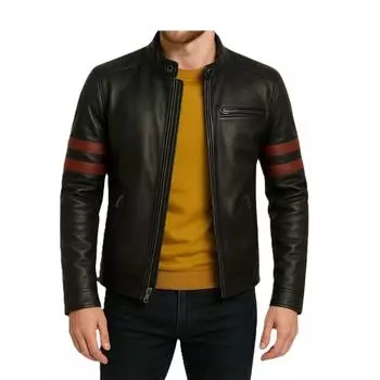 Новая мужская куртка из черной кожи ручной работы из натуральной овчины, стильная мотоциклетная, мягкая посадка S чёрный