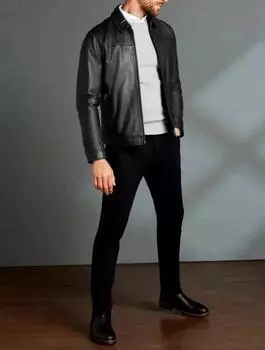 Новая мужская куртка из черной кожи ручной работы из натуральной овчины, стильная мягкая посадка S чёрный