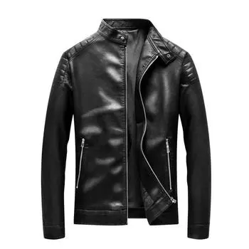 Новая мужская куртка из искусственной кожи, мужская куртка из корейского стиля с воротником-стойкой, мужская кожаная куртка для мотоцикла M