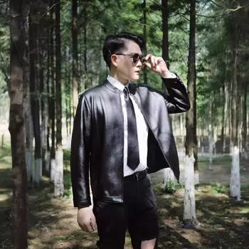 Новая мужская куртка из искусственной кожи, весенне-осенний тренд, высококачественная мотоциклетная кожаная куртка 52 чёрный