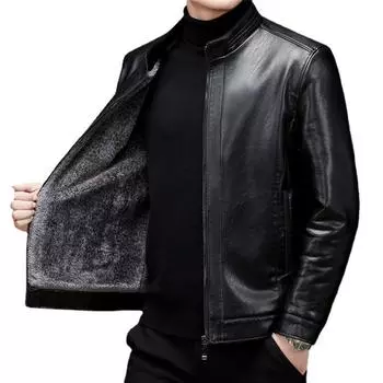Новая мужская куртка из натуральной кожи, мужская универсальная повседневная куртка из бархата и утолщенного меха, модная куртка с воротником-стойкой M коричневый