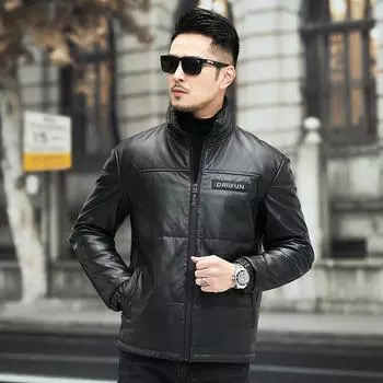 Новая мужская куртка из натуральной кожи, многослойная куртка-пуховик из воловьей кожи с коротким воротником-стойкой для зимней одежды, кожаная куртка 5XL