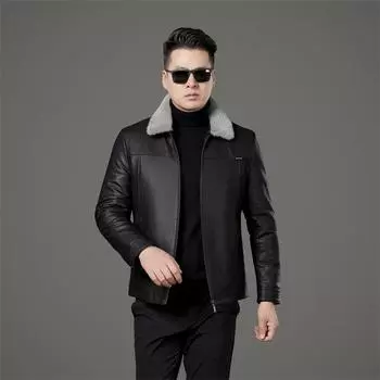 Новая мужская куртка из натуральной кожи для осени и зимы, высококачественная, повседневная, ветрозащитная, теплая, кожаная куртка-пуховик M