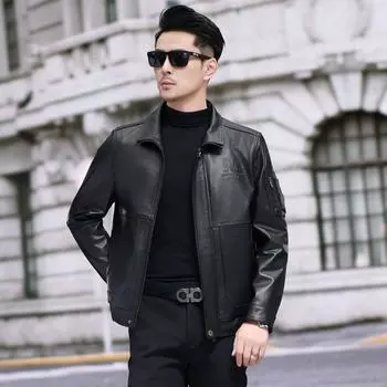Новая мужская куртка из натуральной кожи с лацканами-стойками, короткая куртка из коровьей кожи, повседневная куртка из мотоциклетной кожи L