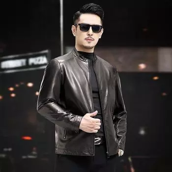 Новая мужская куртка из натуральной кожи на весну и осень, тонкая кожаная куртка с воротником-стойкой, простая одинарная куртка из овчины растительного дубления L