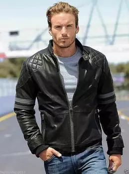 Новая мужская куртка из натуральной овчины, стильная черная, байкерская, ручной работы XS чёрный