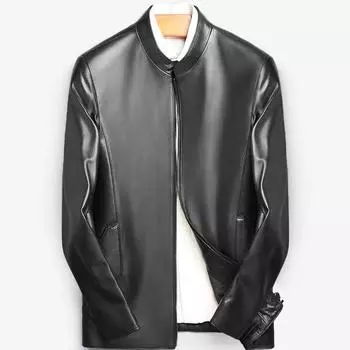 Новая мужская куртка из овчины первого слоя с коротким воротником-стойкой, приталенная куртка в деловом стиле L