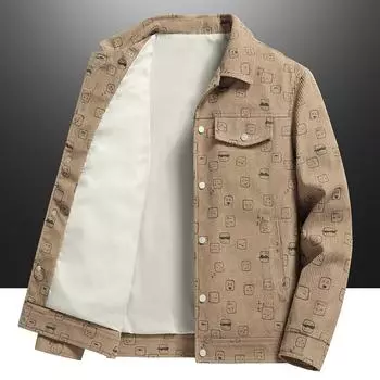 Новая мужская куртка из вельвета с принтом, весна-осень, корейский стиль, модная, для молодежи и среднего возраста, универсальная, красивая куртка с лацканами для мужчин M