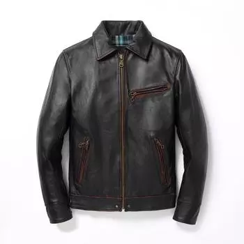 Новая мужская куртка из воловьей кожи с протертой вручную подкладкой в клетку в стиле ретро Mulholland Road, облегающая короткая мотоциклетная куртка XXXXXXL чёрный