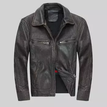 Новая мужская куртка из воловьей кожи первого слоя, потертая мотоциклетная кожаная куртка S