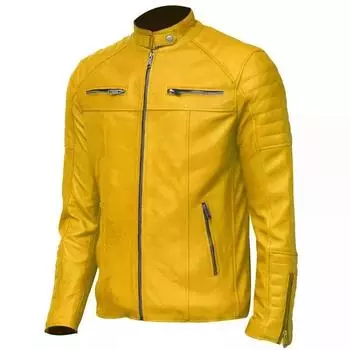 Новая мужская куртка из желтой кожи ручной работы из натуральной овчины, стильная, мягкая, мотоциклетная S жёлтый