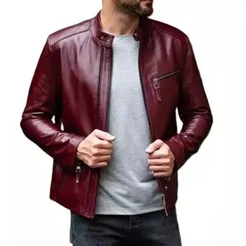 Новая мужская куртка Maroon из натуральной овчины, натуральная кожа ручной работы, мягкая, стильная S малиновый