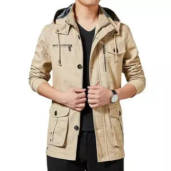 Новая мужская куртка осень-зима с несколькими карманами, рабочая куртка средней длины из чистого хлопка, ветровка, пальто M