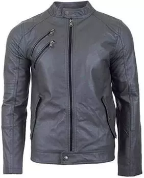 Новая мужская куртка серая стильная натуральная овчина кожа ручная работа мягкая натуральная овчина S серый