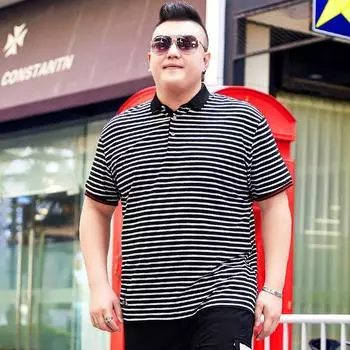 Новая мужская летняя футболка больших размеров с короткими рукавами Fat Man полосатая рубашка с короткими рукавами Fat Man Top 195 2XL чёрный