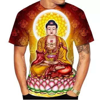 Новая мужская летняя футболка с принтом Будды в 3D-стиле, модная футболка с круглым вырезом и коротким рукавом, уличная футболка свободного кроя в стиле Харадзюку S