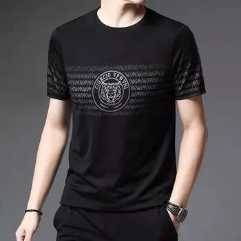 Новая мужская летняя тонкая молодежная футболка с коротким рукавом и круглым вырезом, облегающая повседневная хлопковая черная рубашка M