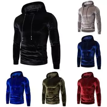 Новая мужская мода осенне-зимней теплой золотой бархатной блузки с капюшоном XXL красный