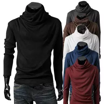 Новая мужская модная футболка, тонкие топы, мужская эластичная футболка, водолазка, рубашки с длинными рукавами, мужские хлопковые футболки с высоким воротником XL кофейный