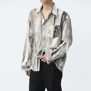 Новая мужская модная легкая роскошная повседневная рубашка с принтом в виде галстука и чернилами на всю длину тела S серый
