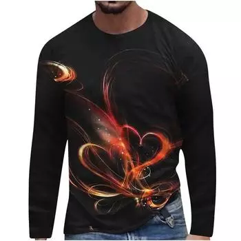 Новая мужская модная повседневная футболка с длинным рукавом и принтом «Любовь» с 3D-принтом, свободный воротник, большой размер, свободная дышащая верхняя одежда S