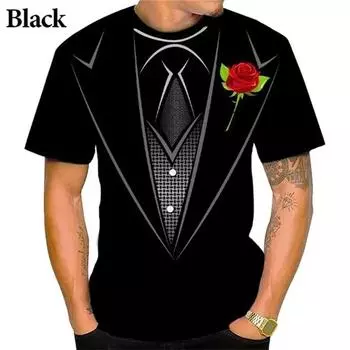 Новая мужская модная забавная футболка с имитацией костюма, 3D-принтованная футболка с принтом смокинга и галстуком-бабочкой, повседневная футболка с коротким рукавом для мужчин