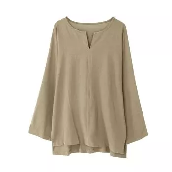 Новая мужская молодежная китайская футболка, хлопковая однотонная свободная одежда, мужская рубашка с длинным рукавом в китайском стиле с v-образным вырезом S