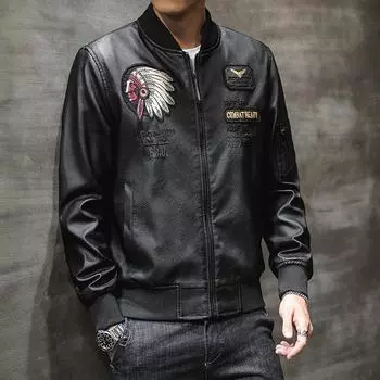 Новая мужская молодежная вышитая кожаная куртка осенний тренд панк PU мотоциклетная кожаная куртка мужская одежда M