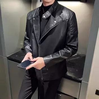 Новая мужская мотоциклетная свободная куртка из искусственной кожи, черная куртка, осенне-зимняя мужская куртка из искусственной кожи из искусственной кожи S