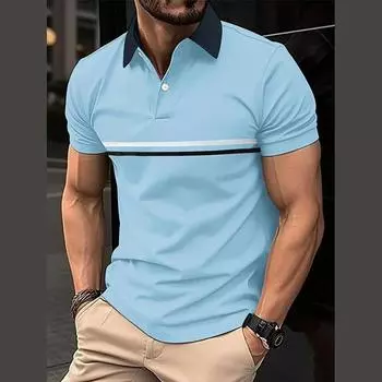Новая мужская облегающая рубашка-поло из пластикового твила с горизонтальными пуговицами и коротким рукавом S синий