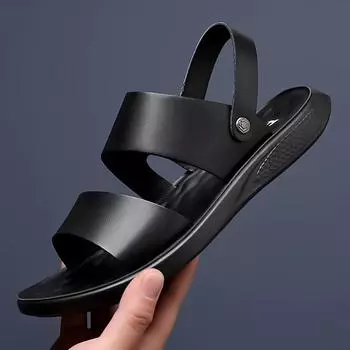 Новая мужская обувь. Летние сандалии из натуральной кожи. Модная кожаная повседневная обувь. Уличная крутая пляжная обувь. 38 чёрный