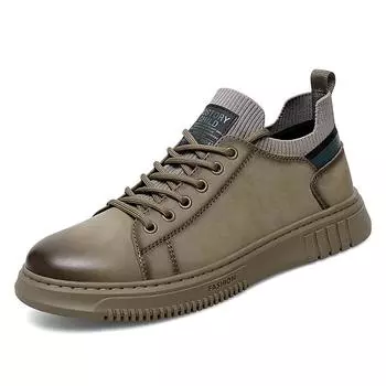 Новая мужская обувь, повседневные ботинки с круглым носком, противоскользящая амортизирующая кожаная обувь, уличная модная мужская обувь на плоской подошве 38 серый