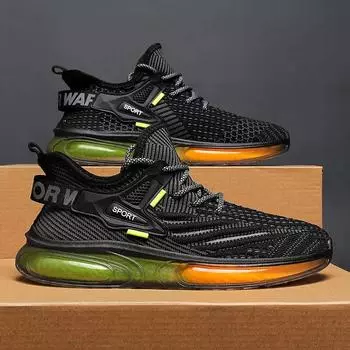Новая мужская обувь с желеобразной подошвой, дышащая спортивная обувь с сетчатой поверхностью, повседневная мужская обувь для бега из летающей ткани на шнуровке, студенческие кроссовки 39 чёрный