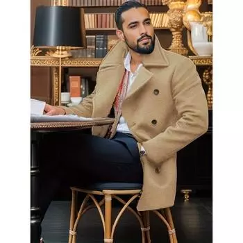 Новая мужская одежда. Британское мужское шерстяное пальто средней длины с длинными рукавами на осень и зиму. XS