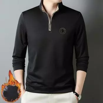 Новая мужская осенне-зимняя бархатная утолщенная зеленая рубашка-поло с длинными рукавами и полумолнией с лацканами для мужчин, простая деловая, для молодых и людей среднего возраста M
