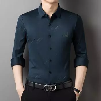 Новая мужская осенняя однотонная рубашка с лацканами и длинным рукавом, модная корейская повседневная мужская рубашка M