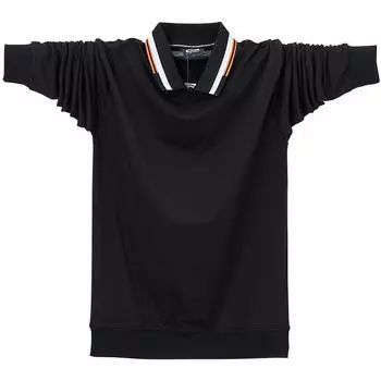 Новая мужская осенняя рубашка поло с длинными рукавами, мужская рубашка поло больших размеров, свободная повседневная рубашка поло из хлопка, повседневная рубашка с длинными рукавами M чёрный