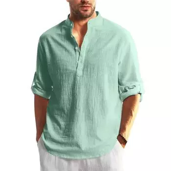 Новая мужская повседневная блузка, хлопково-льняная рубашка, свободные топы, футболка с длинными рукавами, весна-осень, повседневные красивые мужские рубашки US M