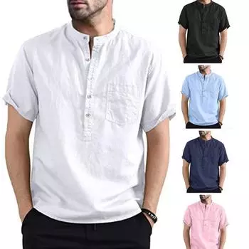 Новая мужская повседневная блузка из хлопка и льна, свободные топы, футболка с длинными рукавами, весна-осень, повседневные красивые мужские рубашки S белый