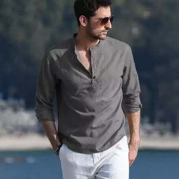 Новая мужская повседневная блузка из хлопка и льна, свободные топы, футболка с длинными рукавами, весна-осень, повседневные красивые мужские рубашки S
