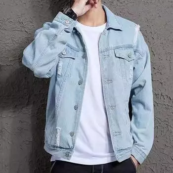 Новая мужская повседневная джинсовая куртка в стиле ретро, модная верхняя одежда из потертого денима S светло-синий