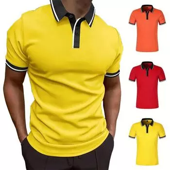 Новая мужская повседневная футболка-поло с ребристыми лацканами и пуговицами в деловом стиле, сетчатая футболка с бисером, мужские топы S оранжевый