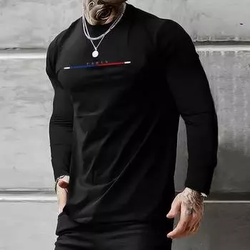 Новая мужская повседневная футболка с длинным рукавом с буквенным принтом, однотонная, ретро, классическая, весна/лето, повседневная, для вечеринок, с длинным рукавом S