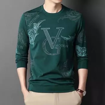 Новая мужская повседневная футболка с длинными рукавами и круглым вырезом с принтом, тонкая летняя удобная модная повседневная футболка, новые поступления, уличный стиль S серый