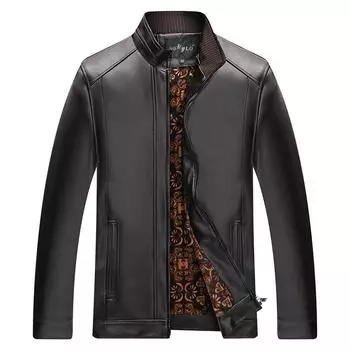 Новая мужская повседневная кожаная куртка из искусственной кожи с плюшевым воротником-стойкой для среднего и пожилого возраста 4XL