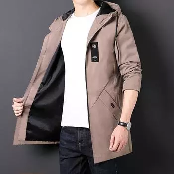 Новая мужская повседневная куртка средней и длинной длины, тренчкот, подростковая модная брендовая красивая свободная куртка M серый