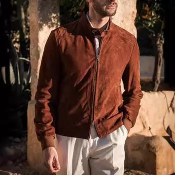 Новая мужская повседневная модная замшевая однотонная куртка мужская ветровка S чёрный