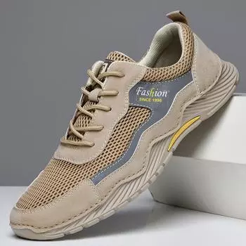 Новая мужская повседневная обувь с дышащей сеткой, мужские лоферы ручной работы, мужские кроссовки из натуральной кожи, мягкие мужские брендовые мужские туфли на плоской подошве 46
